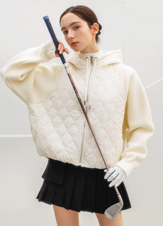 [QoG] 골프 니트 슬리브 퀼팅 후드 점퍼_3color