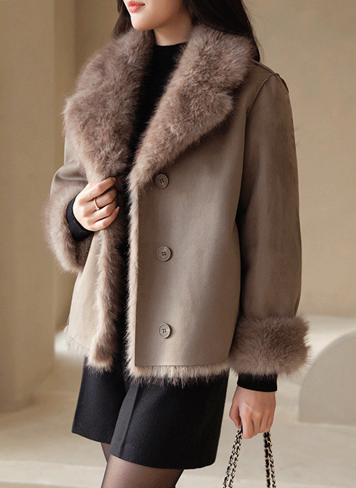 리엘스 안감 전체 퍼 트리밍 스웨이드 무스탕 하프 자켓