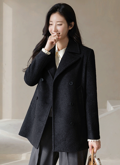 센디에 울 블렌딩 부클 클래식 더블 하프 코트