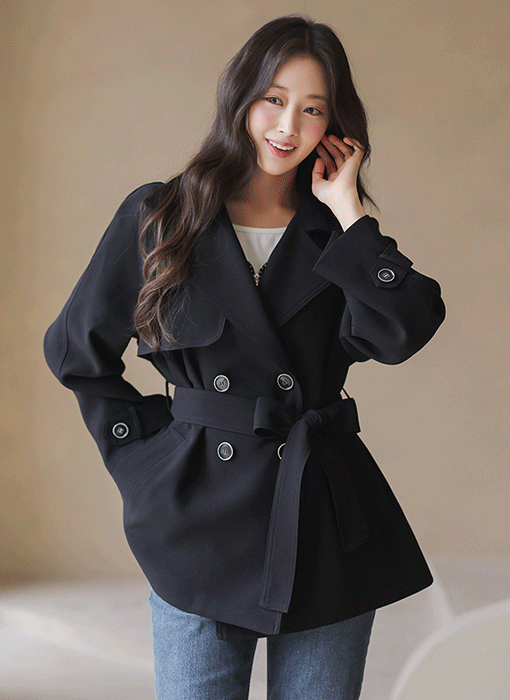 [루이스엔젤] 리세나 폴링 무드 벨트SET 더블 하프 트렌치 코트