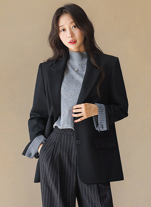포먼트 소매 롤업 스트라이프 배색 테일러드 자켓