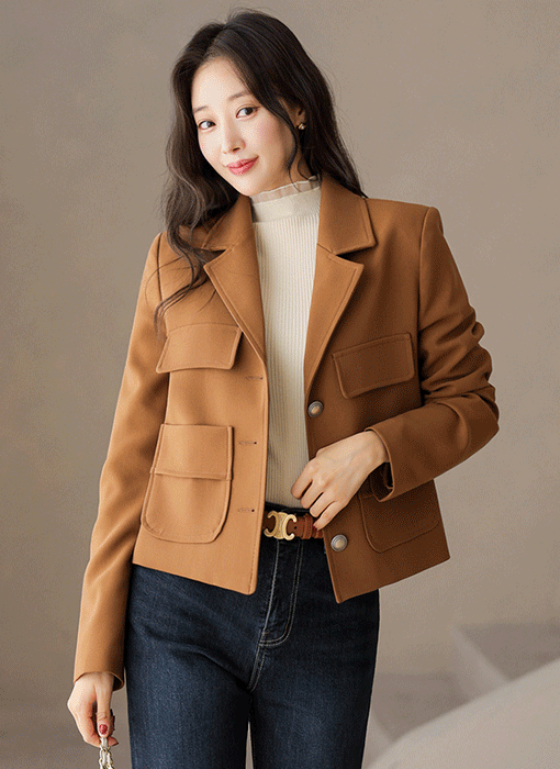 바인스 스티치 아웃포켓 세미 크롭 테일러드 자켓
