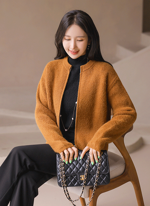 라라블 투웨이 지퍼 포슬포슬 니트 집업 가디건