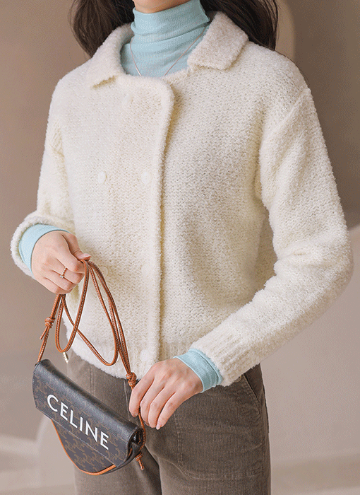 베르네 보송보송 포근한 부클 니트 더블 블루종 가디건