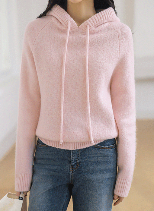 프렐 래빗 퍼 블렌딩 포근 헤어리 나그랑 루즈핏 후드 니트