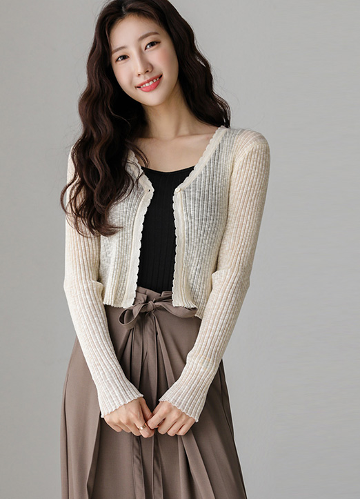 (1+1) [기획특가] 네추럴 무드플로우 골지 니트 볼레로 가디건