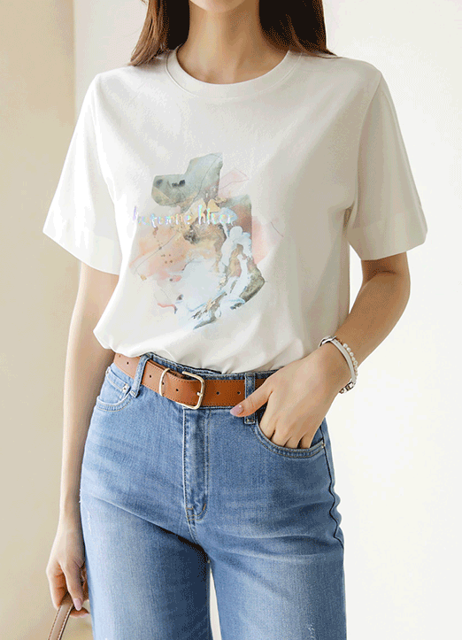 [루이스엔젤] 드레즈 홀로그램 레터링 블루어 프린팅 티셔츠
