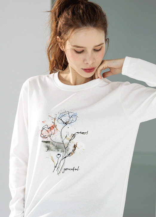 [Theonme] 핫픽스 수채화 나염 라운드 티셔츠