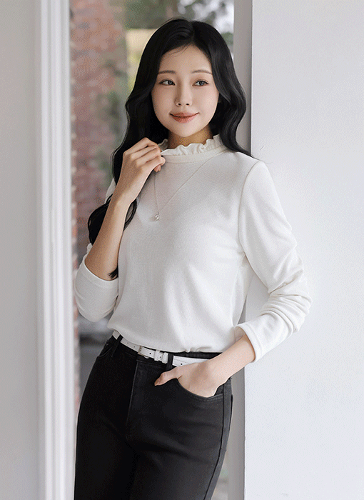 [Theonme] 마블로 러블리 프릴넥 기모안감 블라우스 티