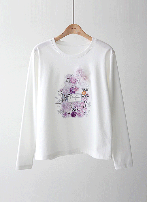 [루이스엔젤] 샤이란 레이스 플라워 퍼플 퍼퓸 프린팅 긴팔 티셔츠