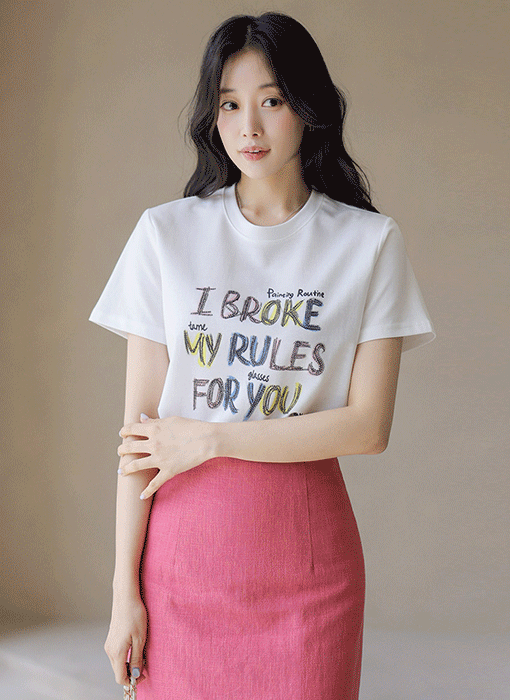 포유 파스텔 컬러 레터링 핫픽스 포인트 프린팅 티셔츠