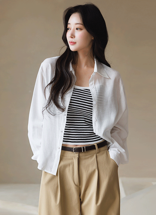[Theonme] 네일리 스트라이프 나시 요루 거즈면 셔츠 남방 투피스 세트