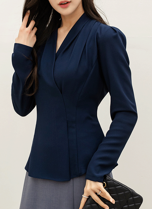 메데토 볼륨 셔링 랩 디자인 페플럼 블라우스