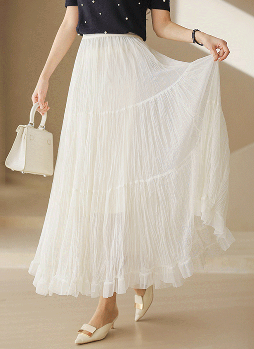 로미나 가볍게 살랑이는 티어드롭 샤레이스 플레어 A라인 롱 스커트