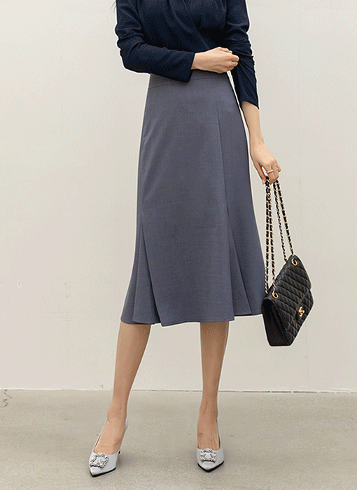 리미엔 절개 플레어 머메이드 라인 미디 스커트