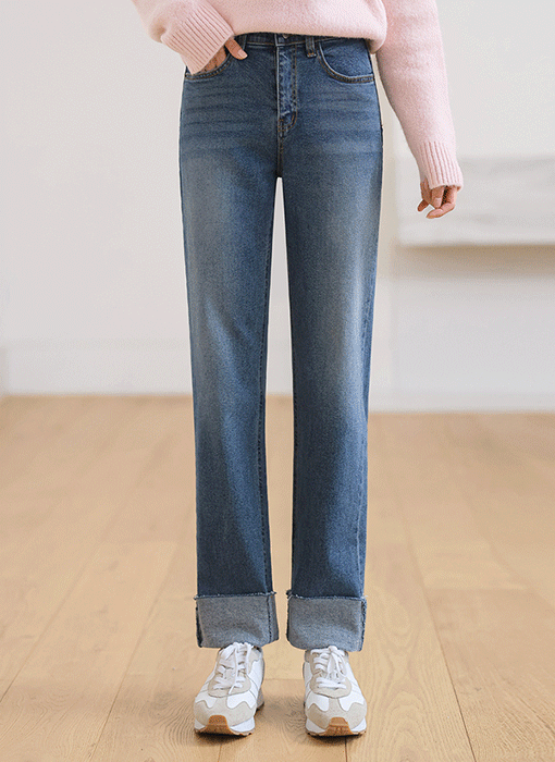 트레드 빈티지 언발 힙포켓 기모 롤업 데님 팬츠