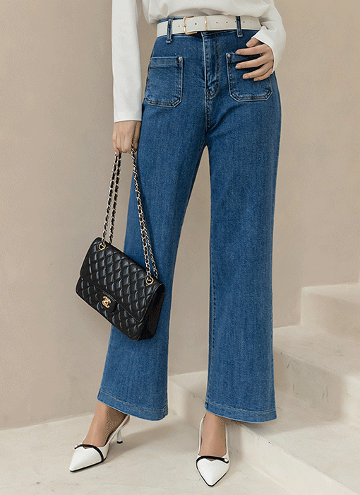 세미즈 히든 밴딩 앞 포켓 일자 세미 와이드 데님 팬츠