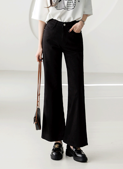 레스토 레터링 자수 패치 세미 부츠컷 면 데님 팬츠