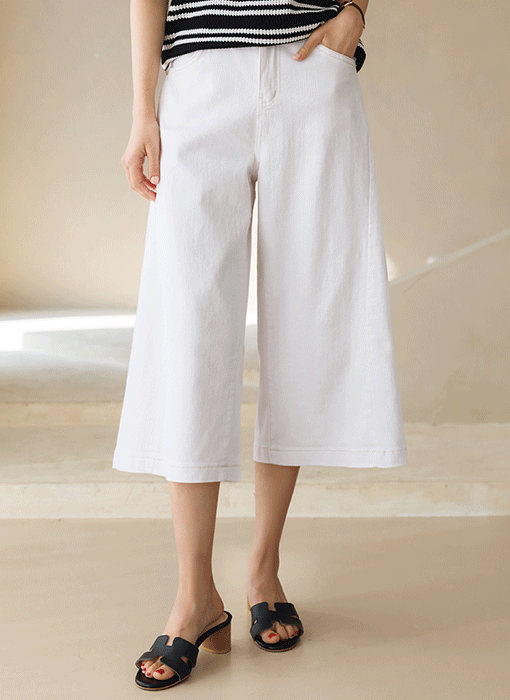 [Theonme] 케이디 히든밴딩 세미 와이드 7부 면 데님 팬츠