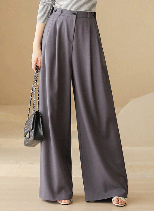 투핀턱 와이드 옆 버튼 조절 슬랙스 팬츠