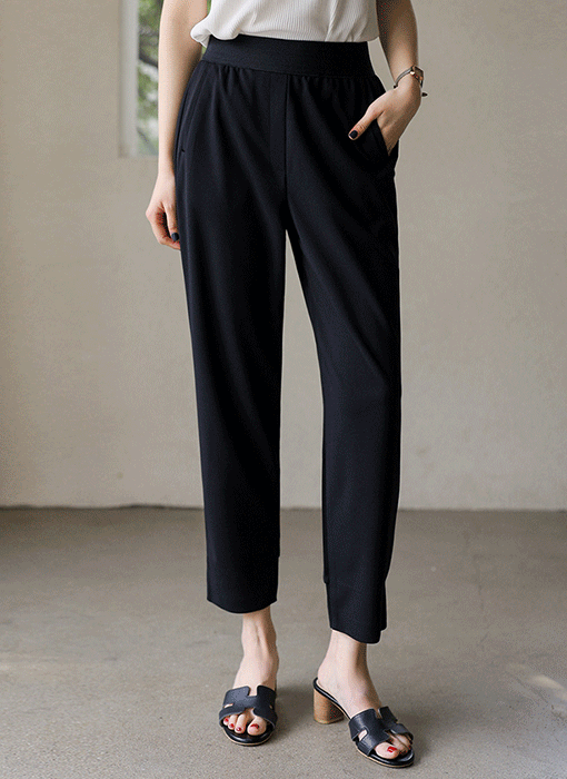 (55-77) 9부 허리 밴딩 가볍게 차르르 조거 슬랙스 팬츠