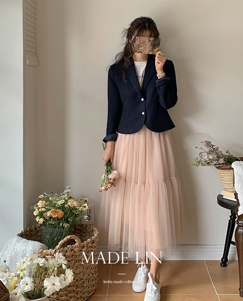 [[고급미/퀄리티공정 부자재/안감]MADE LIN르무아 고급스러운 무드 블루배색 숏자켓[size:S,M]]