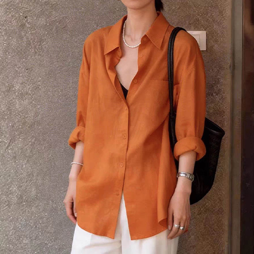데일리 오렌지 여유핏 카라 셔츠