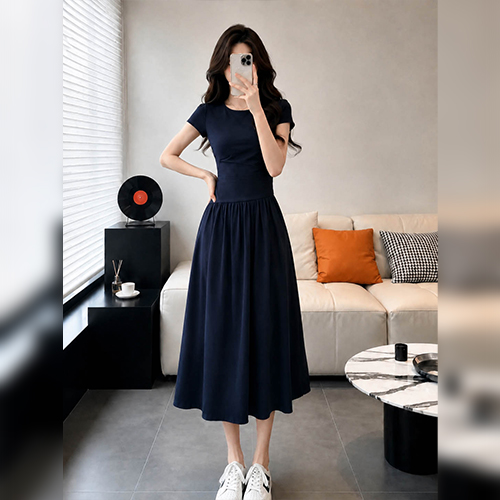 사이드 셔링 슬림핏 플레어 원피스