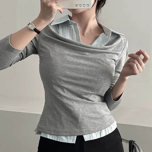 드레이프 셔츠 레이어드 슬림 티셔츠