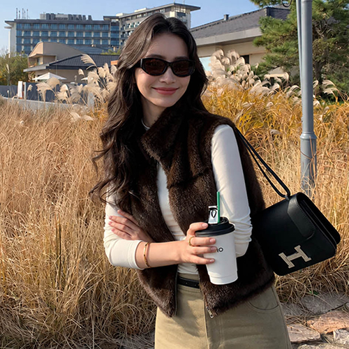 🚨반값 찬스, 자정 끝🌙고급 페이크 퍼 하이넥 베스트