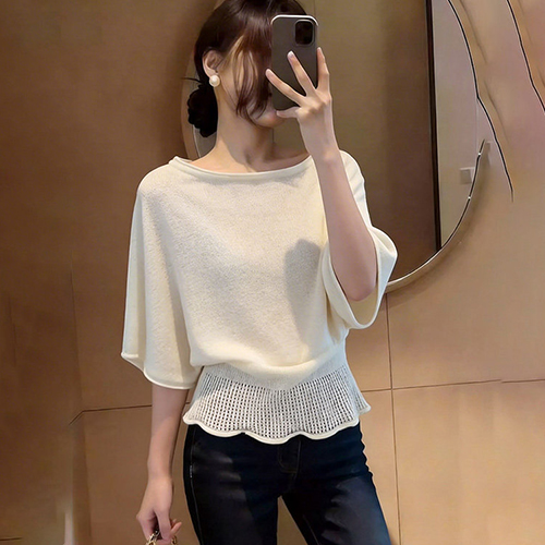 여리핏 보트넥 펀칭 썸머 니트
