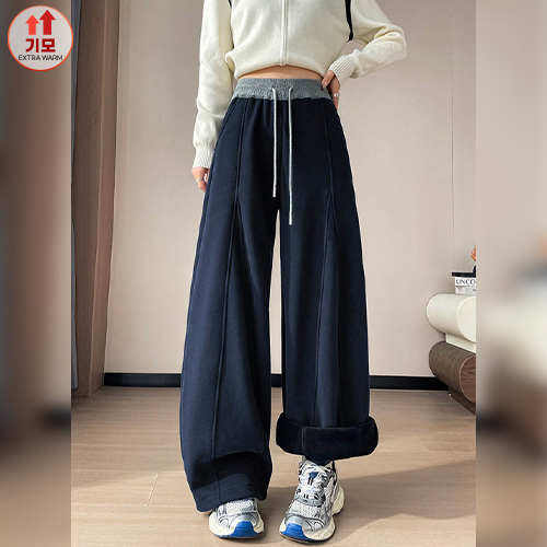 윈터 기모 배색 밴딩 와이드 팬츠