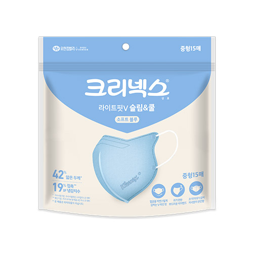 크리넥스 라이트핏V 슬림앤쿨 마스크 중형 15매 소프트 블루 (EA)