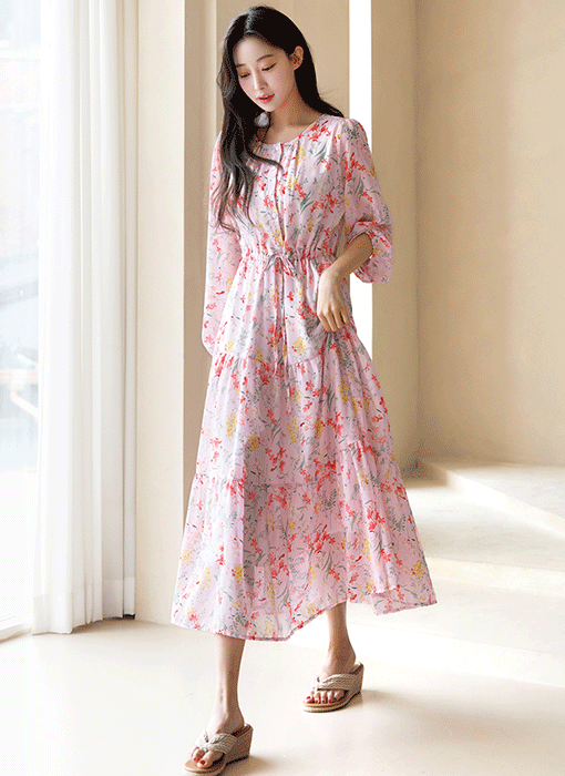 [Theonme] [기획특가] 라니아 플라워 블러썸 A라인 플레어 캉캉 롱 원피스