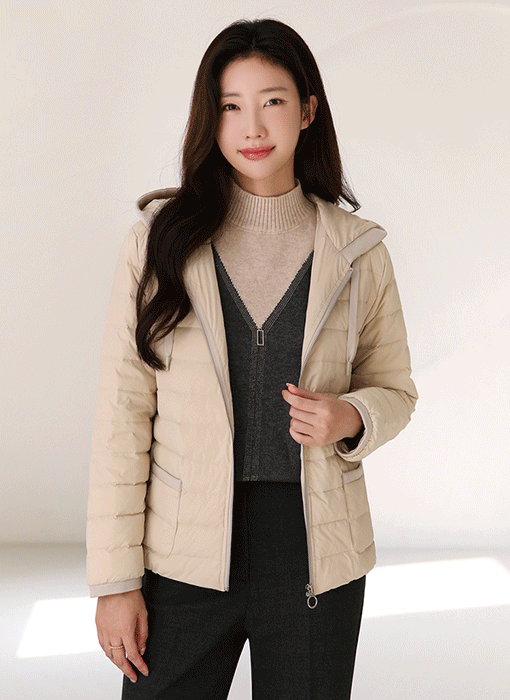 케니드 라이트 퀄팅 집업 후드 패딩 점퍼