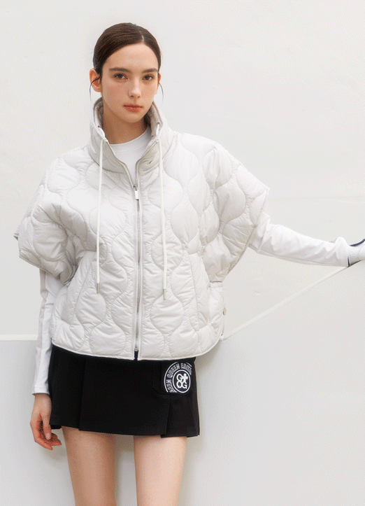 [QoG] 골프 버튼포인트 스트링 퀼팅 하이넥 판쵸_3color