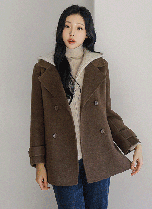 [Theonme] 유네브 울 블렌딩 더블버튼 하프 코트