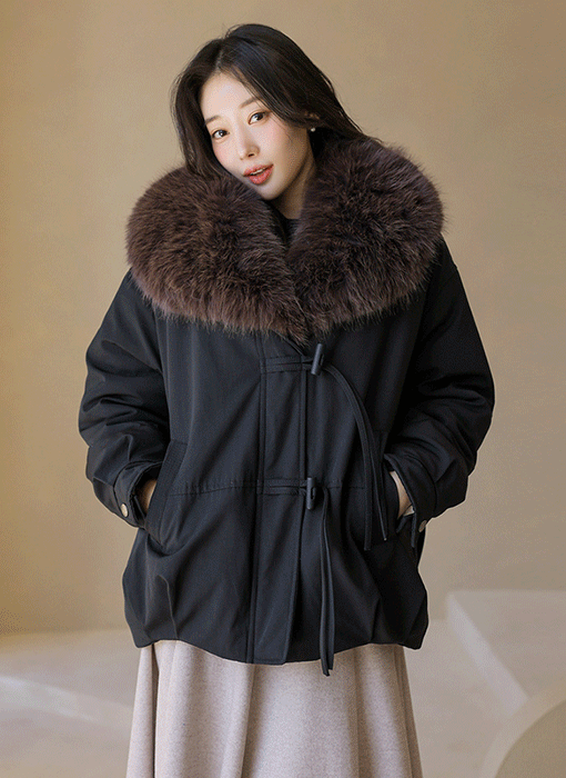 젤레나 풍성한 퍼 트리밍 전체 포근 퍼안감 하프 패딩 점퍼