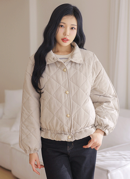 [Theonme] 젠브 매트 텍스쳐 절개라인 골드버튼 숏패딩 점퍼