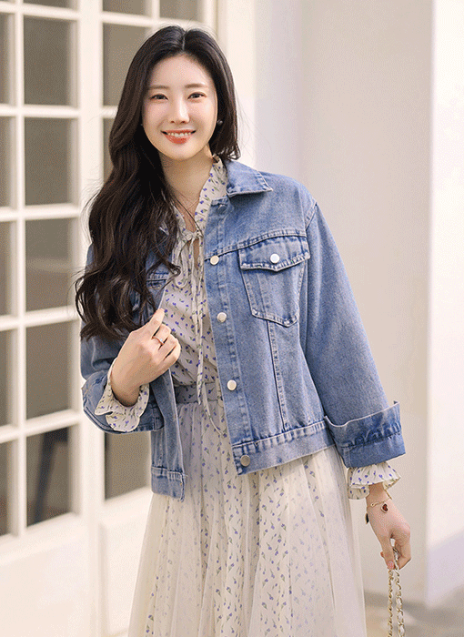 아우라 핫픽스 스팽글 하트 드림 캐쳐 백 포인트 데님 청 자켓