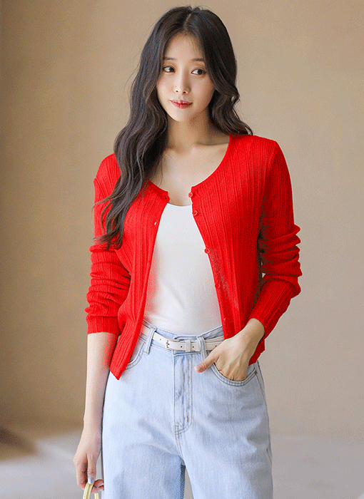 [Theonme] 쿨 썸머 여리핏 골지 라운드 가디건 