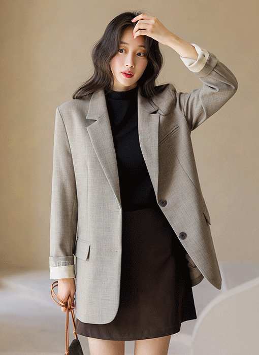 르라미 레터링 자수 버튼 테일러드 자켓