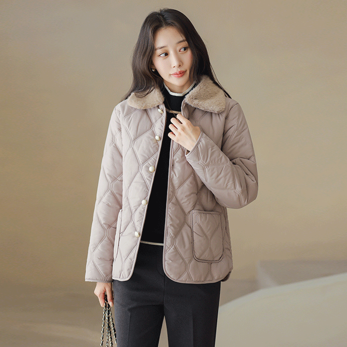 디에즈 다이아 퀄팅 퍼 안감 경량 패딩 점퍼