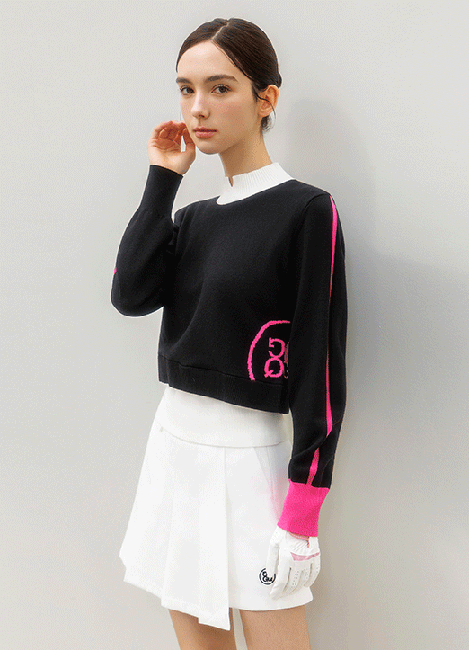 [QoG] 골프 배색 넥트임 플라워 니트_2color