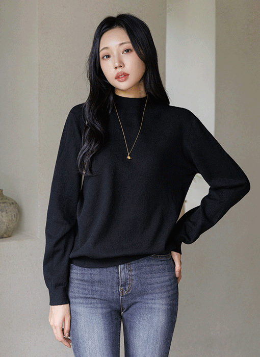 (1+1) [Theonme] 로이셀 홀가먼트 비스코스 베이직 반목 폴라 니트