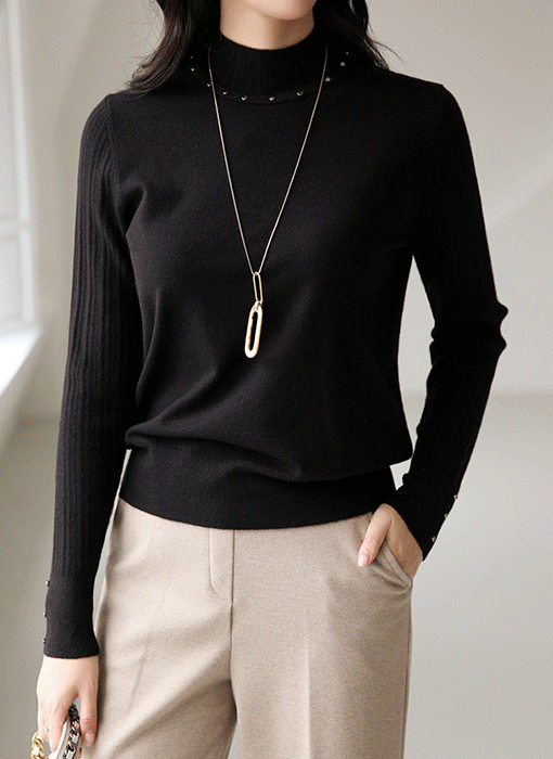 론비에 스터드 포인트 골지 레이어드 반목 폴라 니트