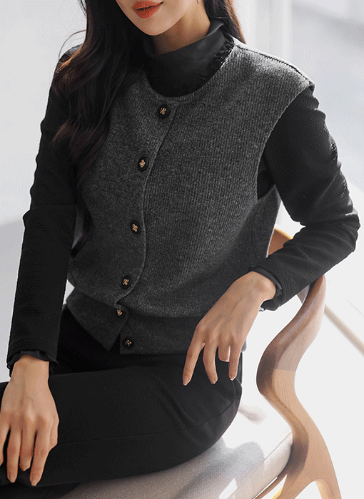 [루이스엔젤] 레모디 톡톡 골지 포근 보카시 니트 버튼 블루종 조끼 베스트