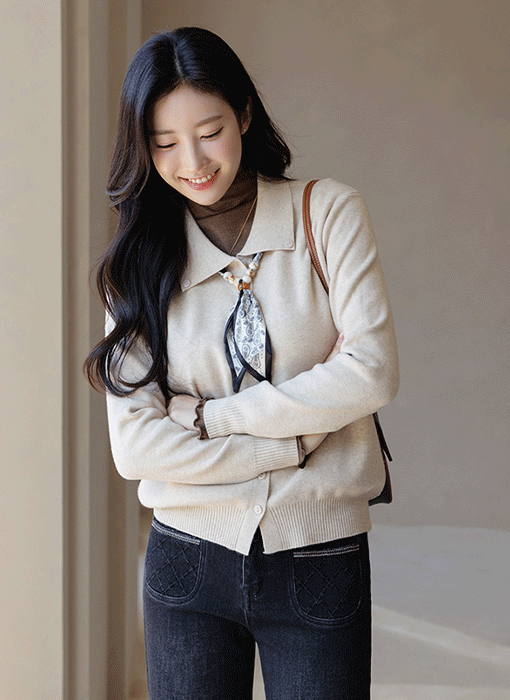 로멜레 비즈 스카프 SET 카라 니트 가디건