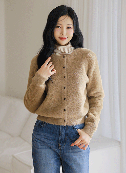 [Theonme] 데이븐 소프트 날개사 퍼 라운드 니트 가디건