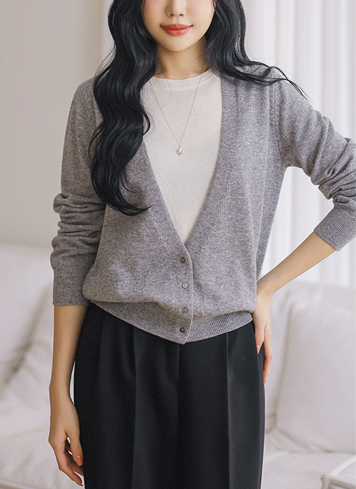 [Theonme] 리아트 울 배색 가디건 레이어드 니트